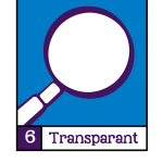 Visualisatie van NORA Basisprincipe 6: Transparant. Een wit vergrootglas tegen een blauwe achtergrond